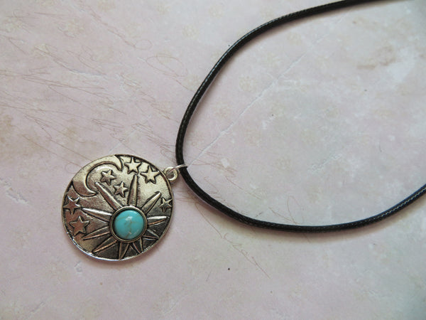 Sun, Moon & Stars Pendant Choker Necklace