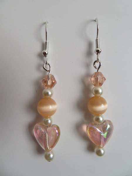 Peach & Ivory Heart Earrings