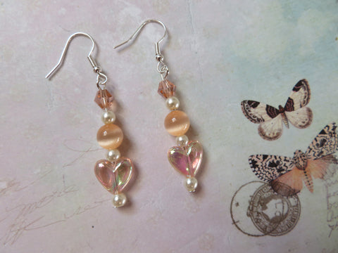 Peach & Ivory Heart Earrings
