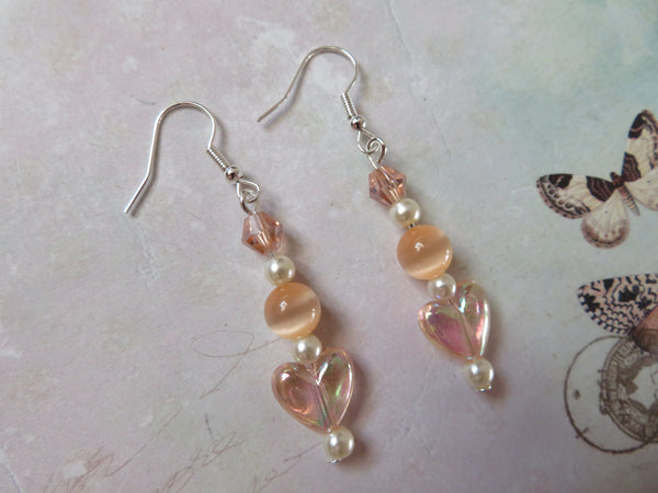 Peach & Ivory Heart Earrings