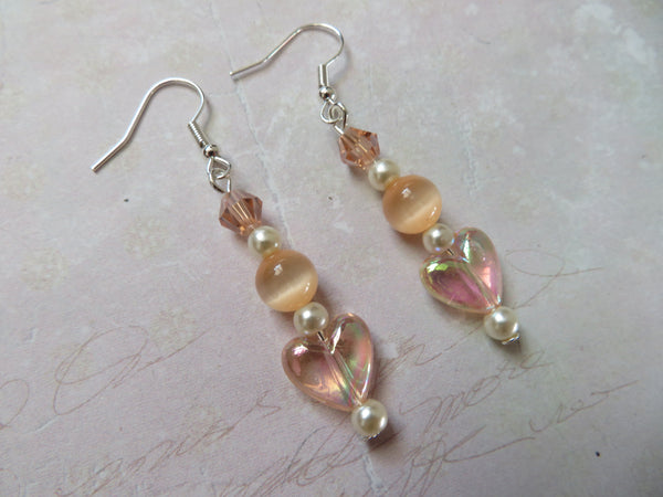 Peach & Ivory Heart Earrings