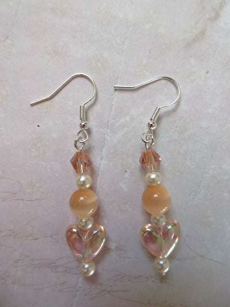 Peach & Ivory Heart Earrings