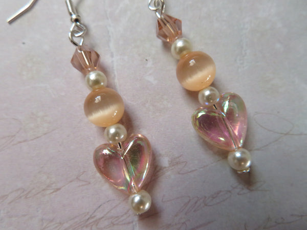 Peach & Ivory Heart Earrings