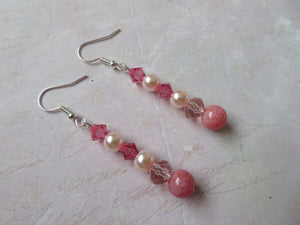 Rose Pink Crystal Drop Earrings