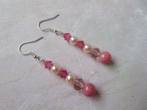 Rose Pink Crystal Drop Earrings