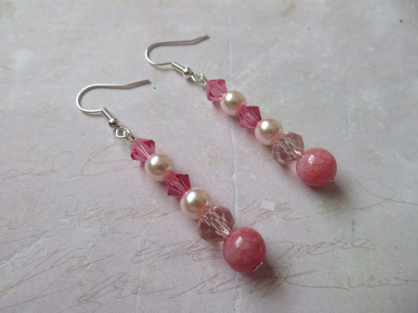 Rose Pink Crystal Drop Earrings