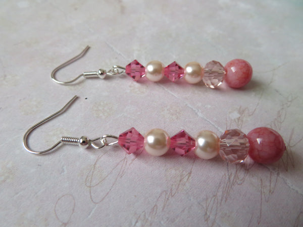 Rose Pink Crystal Drop Earrings