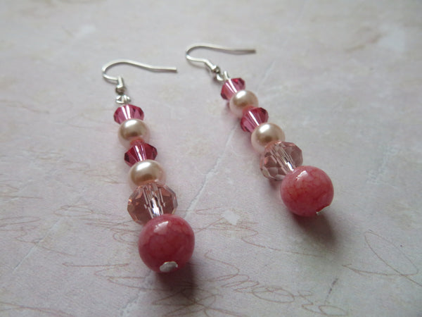 Rose Pink Crystal Drop Earrings
