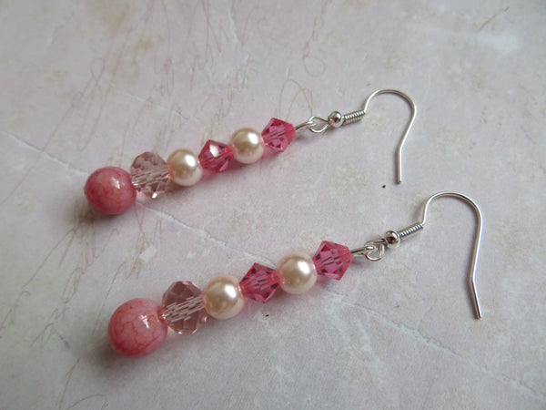 Rose Pink Crystal Drop Earrings