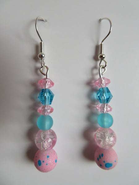 Pale Pink & Turquoise Crystal Drop Earrings