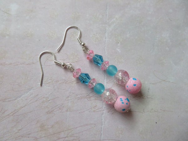 Pale Pink & Turquoise Crystal Drop Earrings
