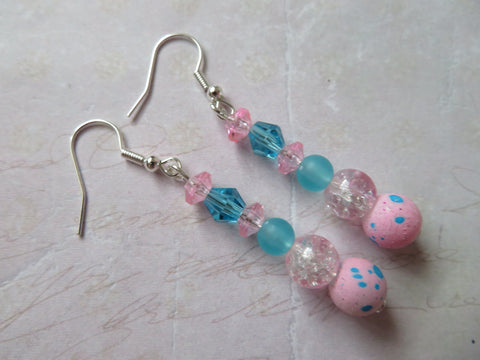 Pale Pink & Turquoise Crystal Drop Earrings
