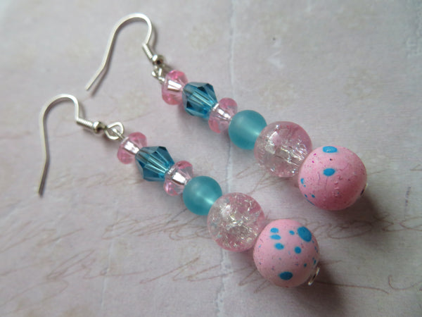 Pale Pink & Turquoise Crystal Drop Earrings