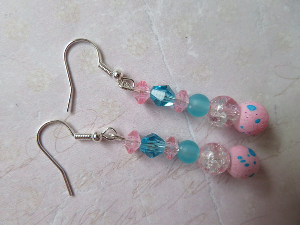 Pale Pink & Turquoise Crystal Drop Earrings