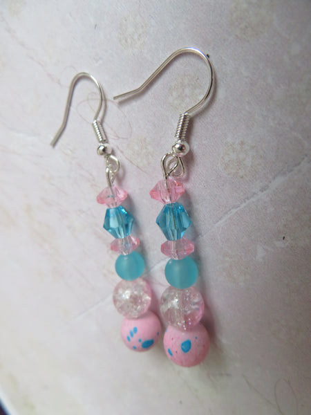 Pale Pink & Turquoise Crystal Drop Earrings