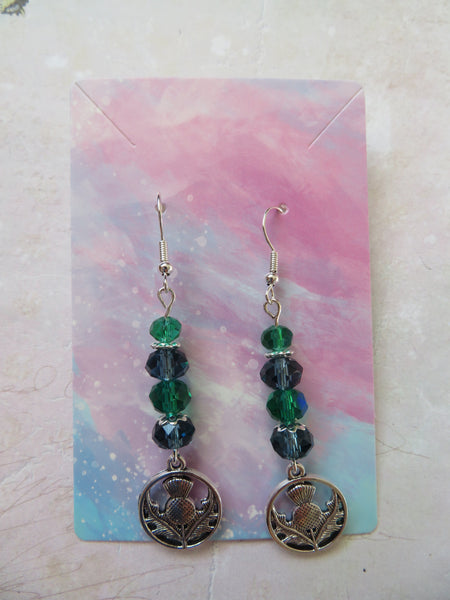 Navy & Emerald Green Scottish Thistle Crystal Earrings