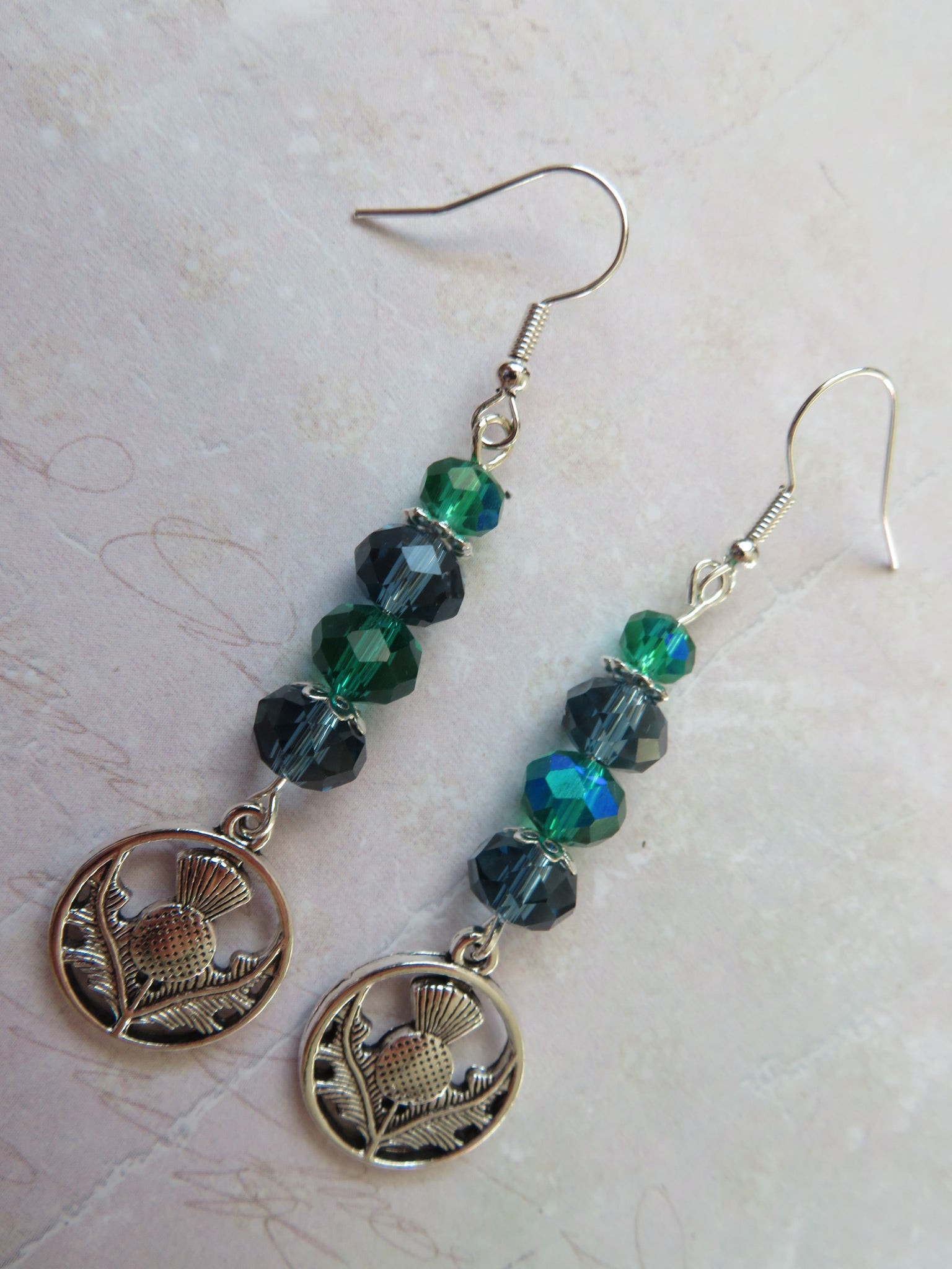 Navy & Emerald Green Scottish Thistle Crystal Earrings