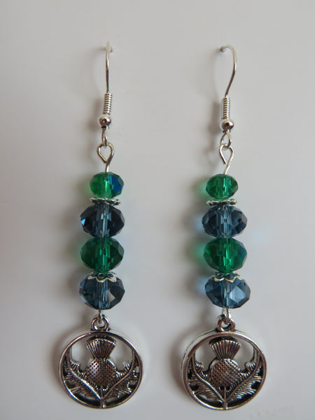 Navy & Emerald Green Scottish Thistle Crystal Earrings