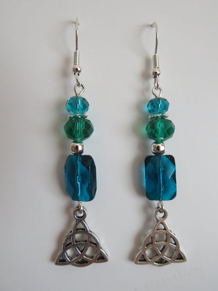 Turquoise Teal Crystal Triquetra Knot Earrings