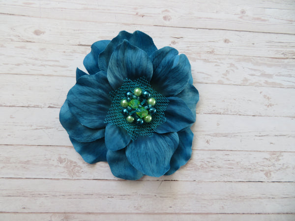 Teal Poppy Hair Flower Clip