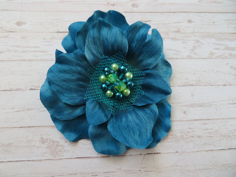Teal Poppy Hair Flower Clip