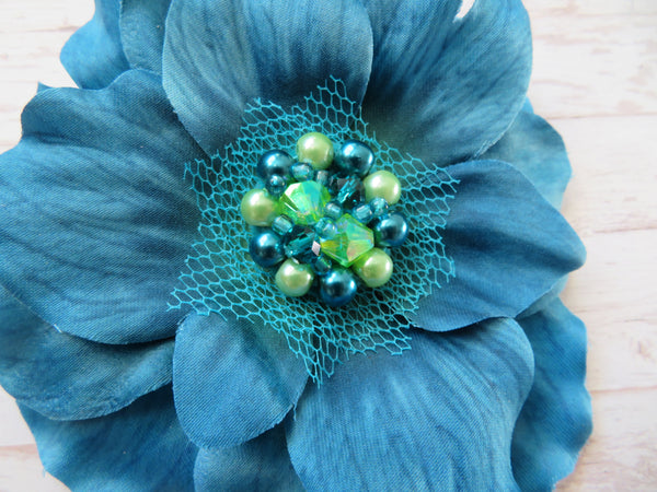 Teal Poppy Hair Flower Clip