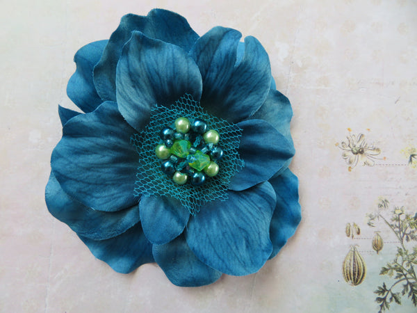 Teal Poppy Hair Flower Clip
