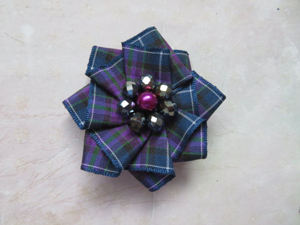 Mini Tartan Ribbon Ruffle Hair Clips