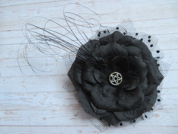 Black Rose Penny Blossom Hair Clip