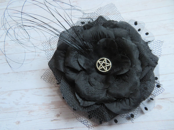 Black Rose Penny Blossom Hair Clip
