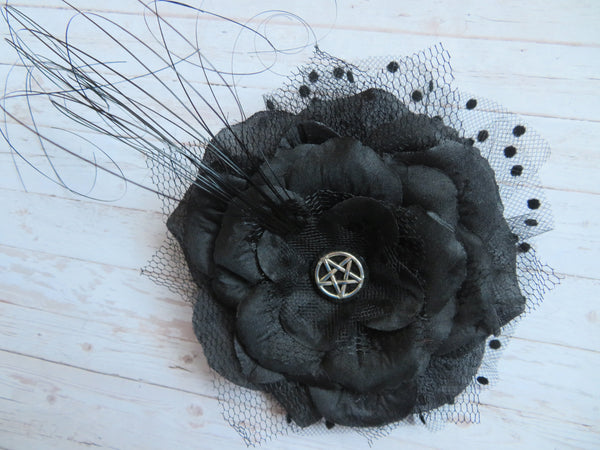 Black Rose Penny Blossom Hair Clip