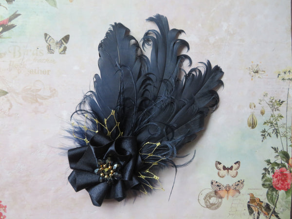 Navy Blue & Gold Darcy Feather Clip