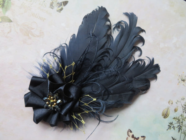 Navy Blue & Gold Darcy Feather Clip