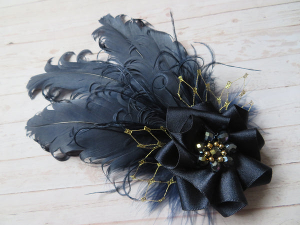 Navy Blue & Gold Darcy Feather Clip