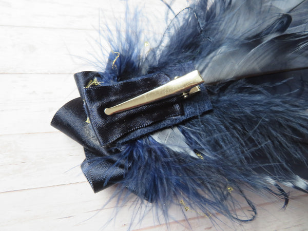 Navy Blue & Gold Darcy Feather Clip