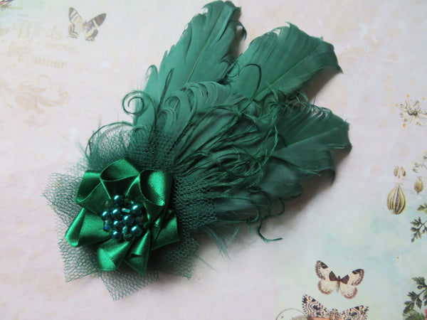 Bottle Green Darcy Feather Clip