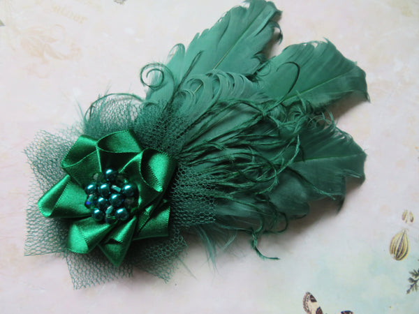 Bottle Green Darcy Feather Clip