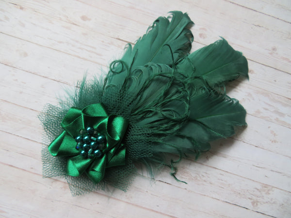 Bottle Green Darcy Feather Clip