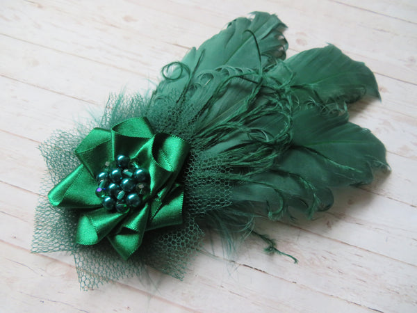 Bottle Green Darcy Feather Clip
