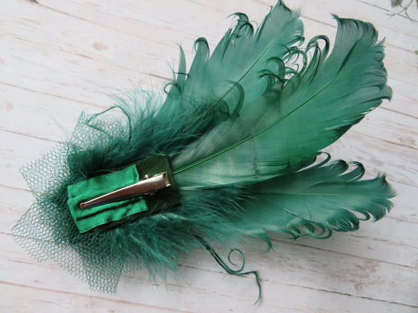 Bottle Green Darcy Feather Clip