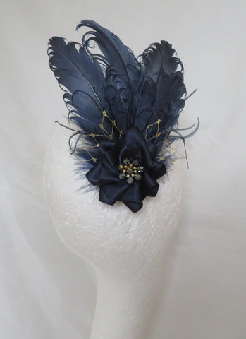 Navy Blue & Gold Darcy Feather Clip