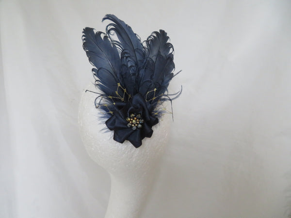 Navy Blue & Gold Darcy Feather Clip