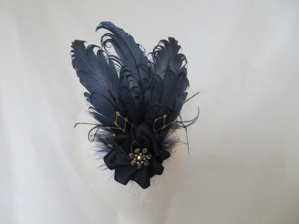 Navy Blue & Gold Darcy Feather Clip
