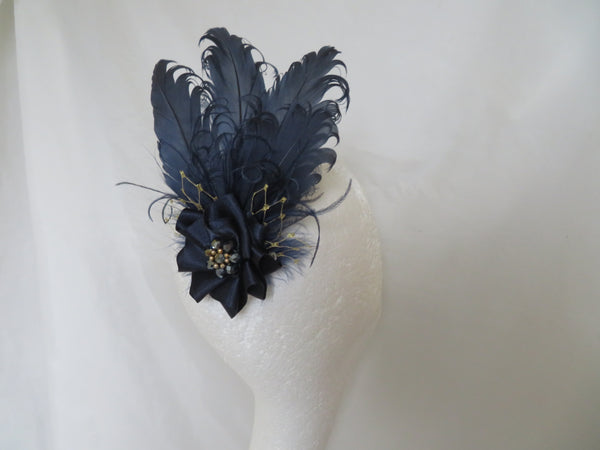 Navy Blue & Gold Darcy Feather Clip