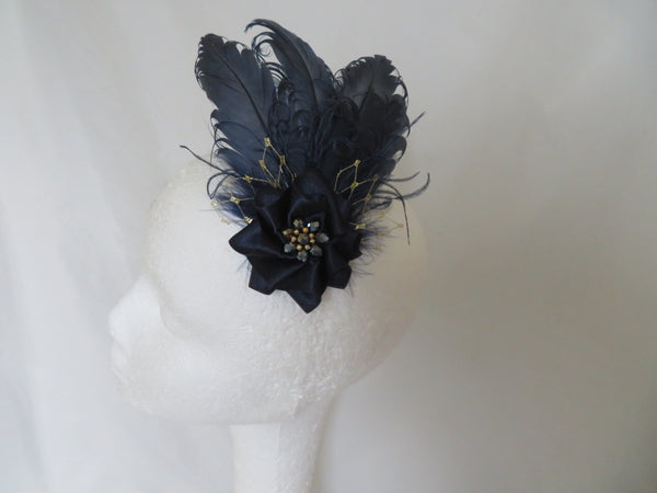 Navy Blue & Gold Darcy Feather Clip