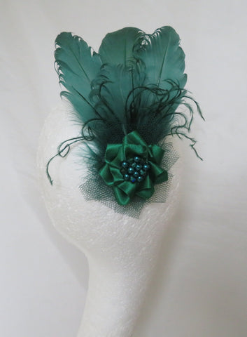 Bottle Green Darcy Feather Clip