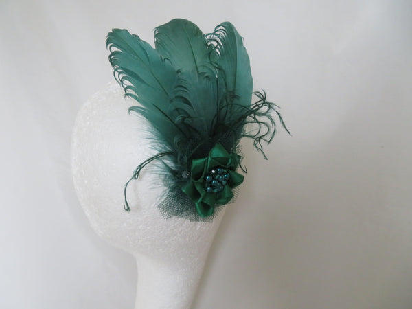 Bottle Green Darcy Feather Clip