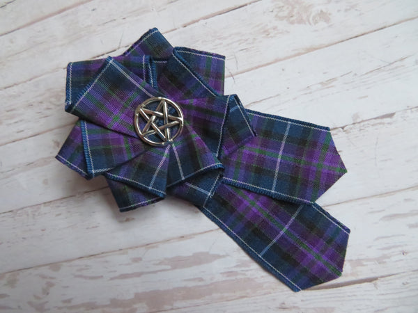 Pride of Scotland Tartan Ribbon Ruffle Pentagram Brooch