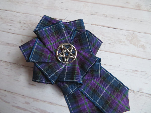Pride of Scotland Tartan Ribbon Ruffle Pentagram Brooch