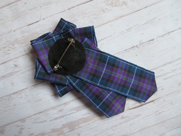 Pride of Scotland Tartan Ribbon Ruffle Pentagram Brooch